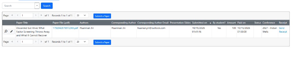 Western Finance Association 2027 submission record: Discarded but Alive, Indian Wells, submitted Oct 15 2026